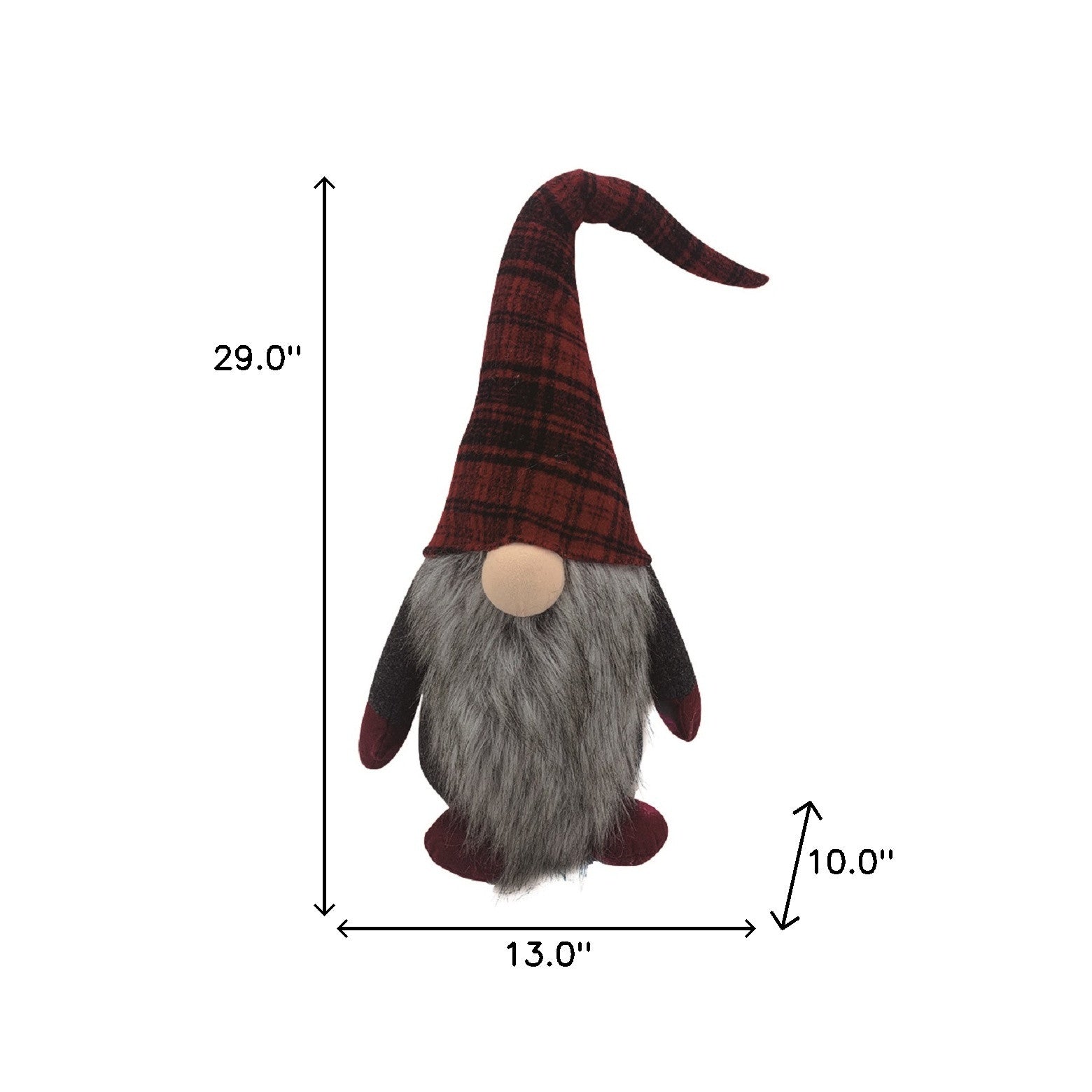 29" Red And Black Plaid Fabric Standing Gnome