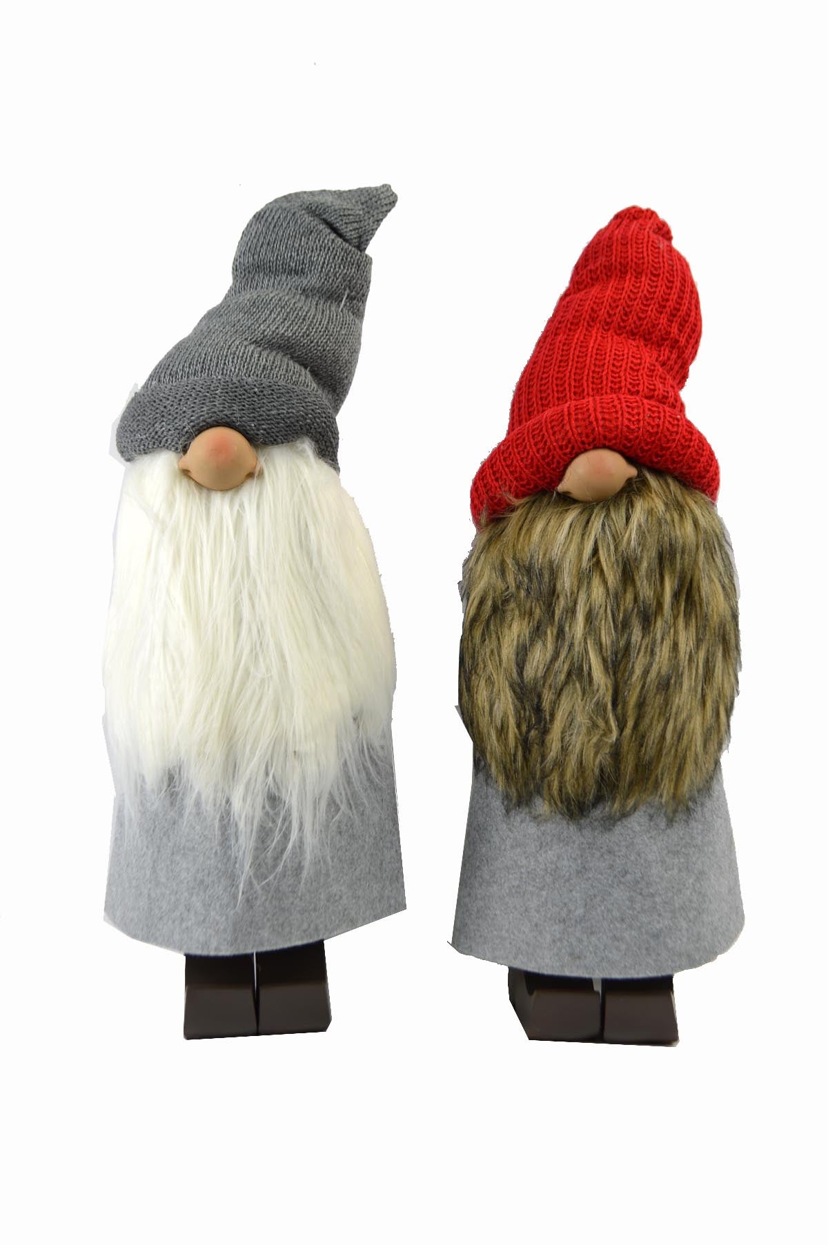 Set Of Two 19" Red And Grey Fabric Standing Gnomes