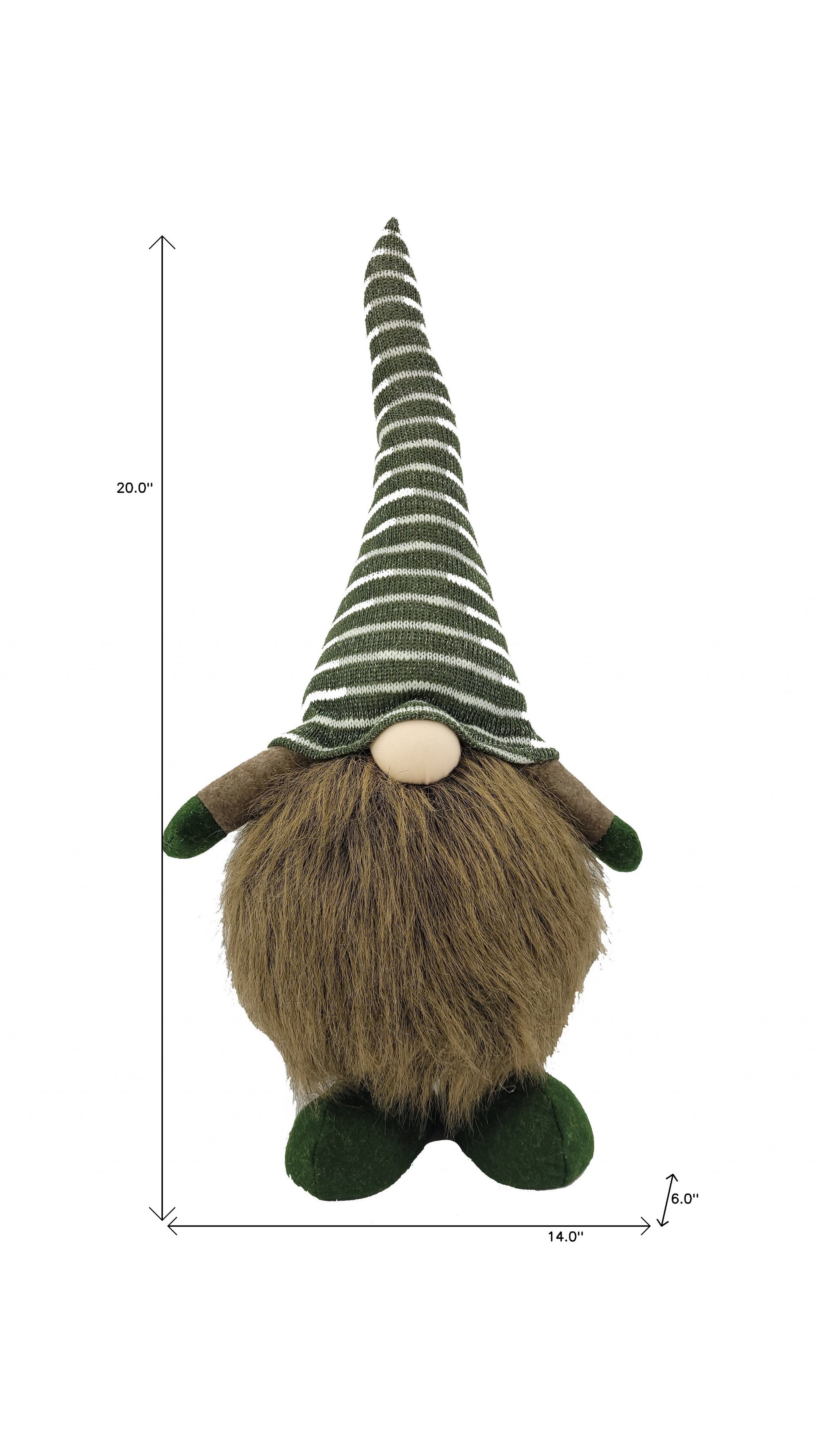 20" Green And Brown Fabric Standing Gnome Sculpture