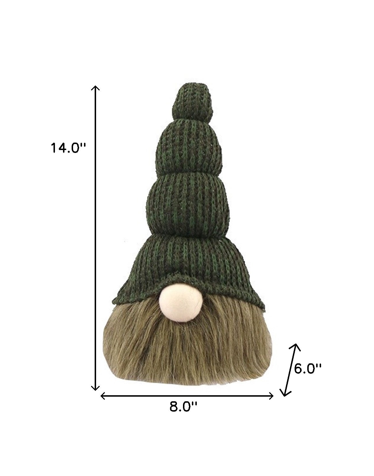 14" Green Chunky Knit Hat Fabric Sitting Gnome Sculpture