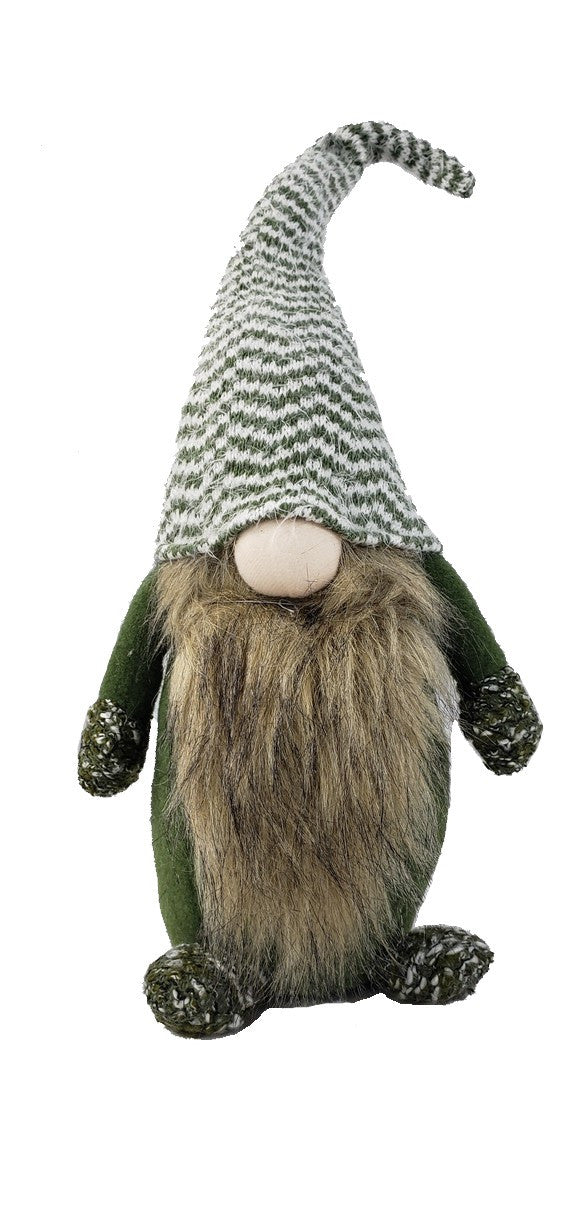 20" Green and White Chevron Hat Fabric Standing Gnome Sculpture