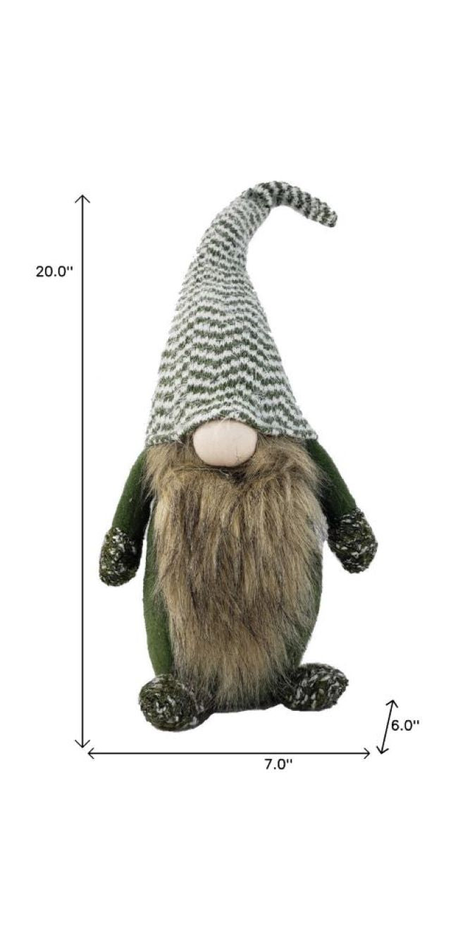 20" Green and White Chevron Hat Fabric Standing Gnome Sculpture