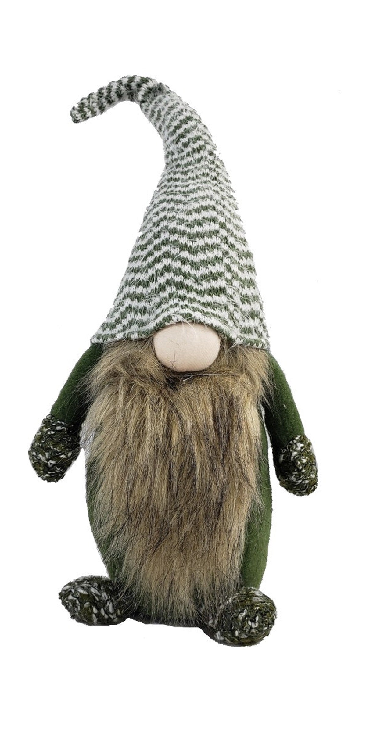 20" Green and White Chevron Hat Fabric Standing Gnome Sculpture