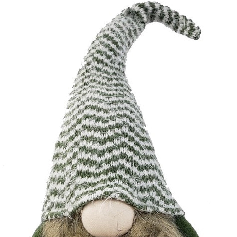 20" Green and White Chevron Hat Fabric Standing Gnome Sculpture