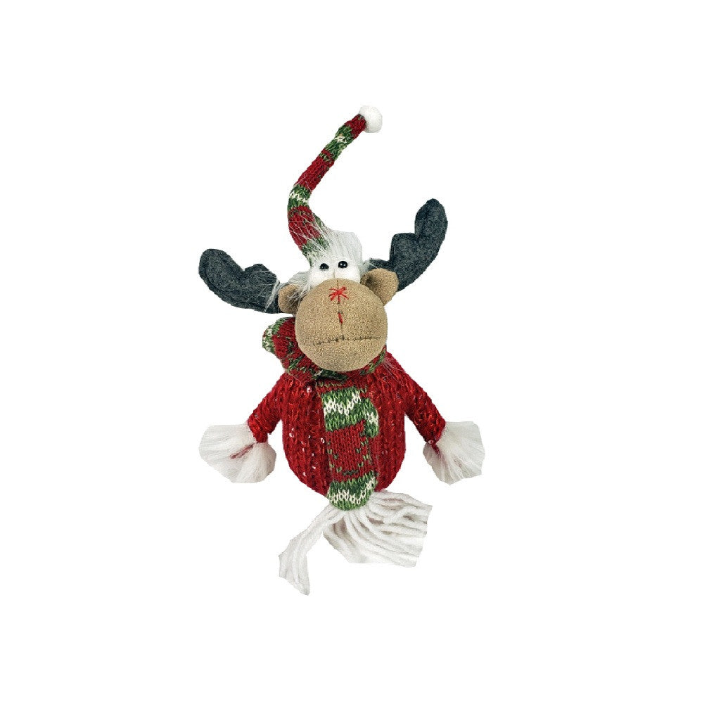 9" Brown And Red  Christmas Moose  Fabric Sculpture