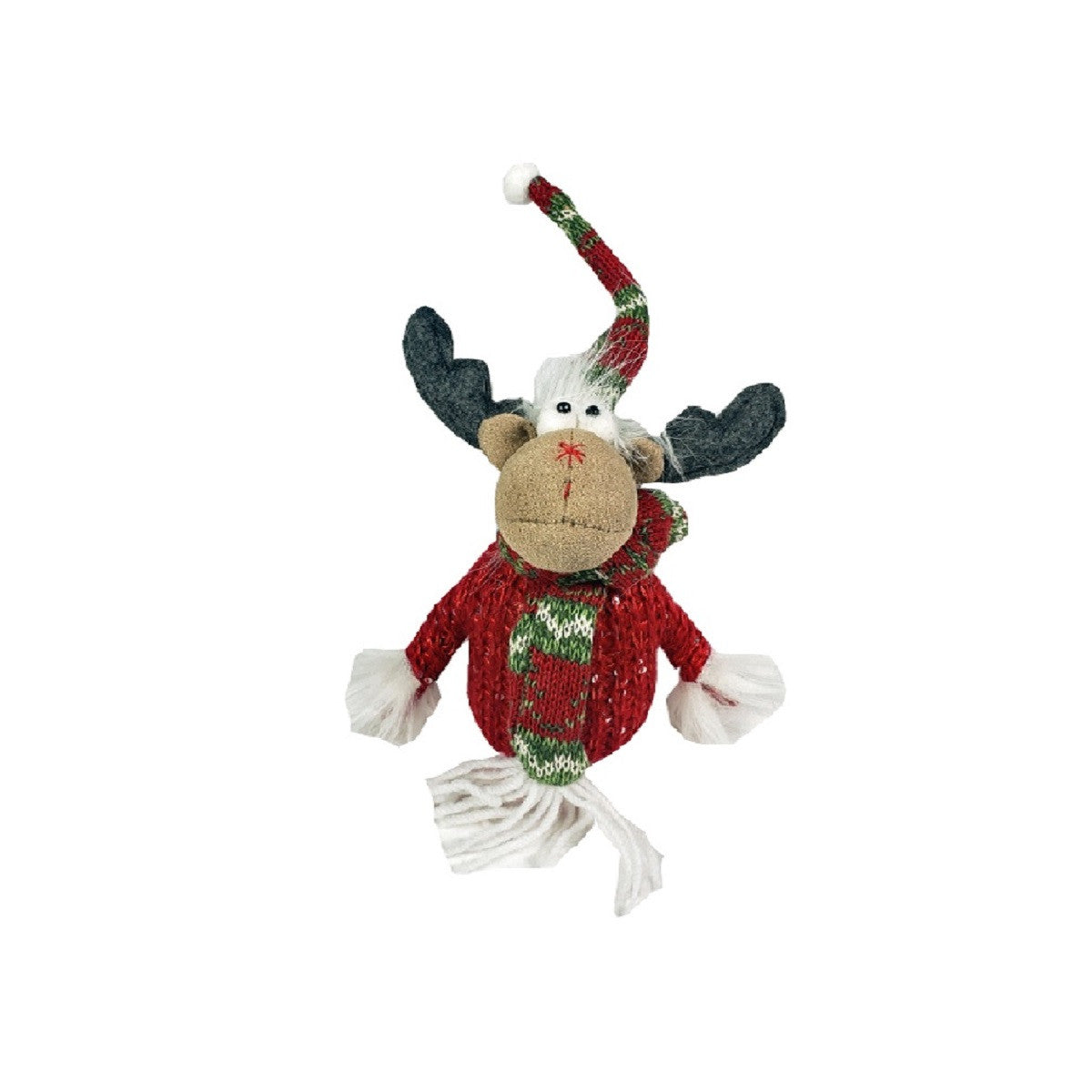 9" Brown And Red  Christmas Moose  Fabric Sculpture