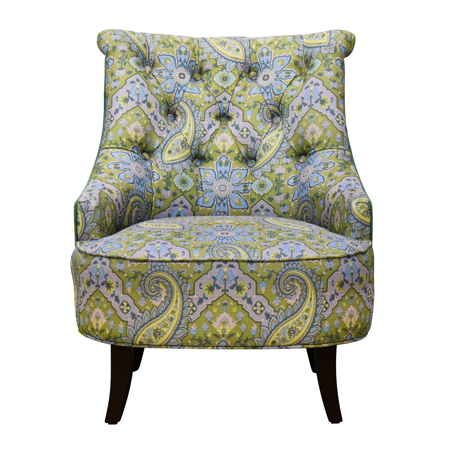 28" Green Aqua And Brown Polyester Blend Damask Wingback Chair