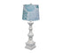 29" Antique White Candlestick Table Lamp With Aqua Coral Tapered Drum Shade