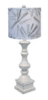 29" Antique White Candlestick Table Lamp With Gray Abstract Drum Shade