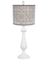 27" White Table Lamp With Gray Taupe Batik Print Drum Shade