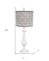 27" White Table Lamp With Gray Taupe Batik Print Drum Shade