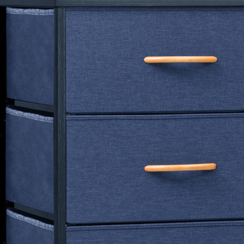 18" Blue and Black Steel and Fabric Six Drawer Chest