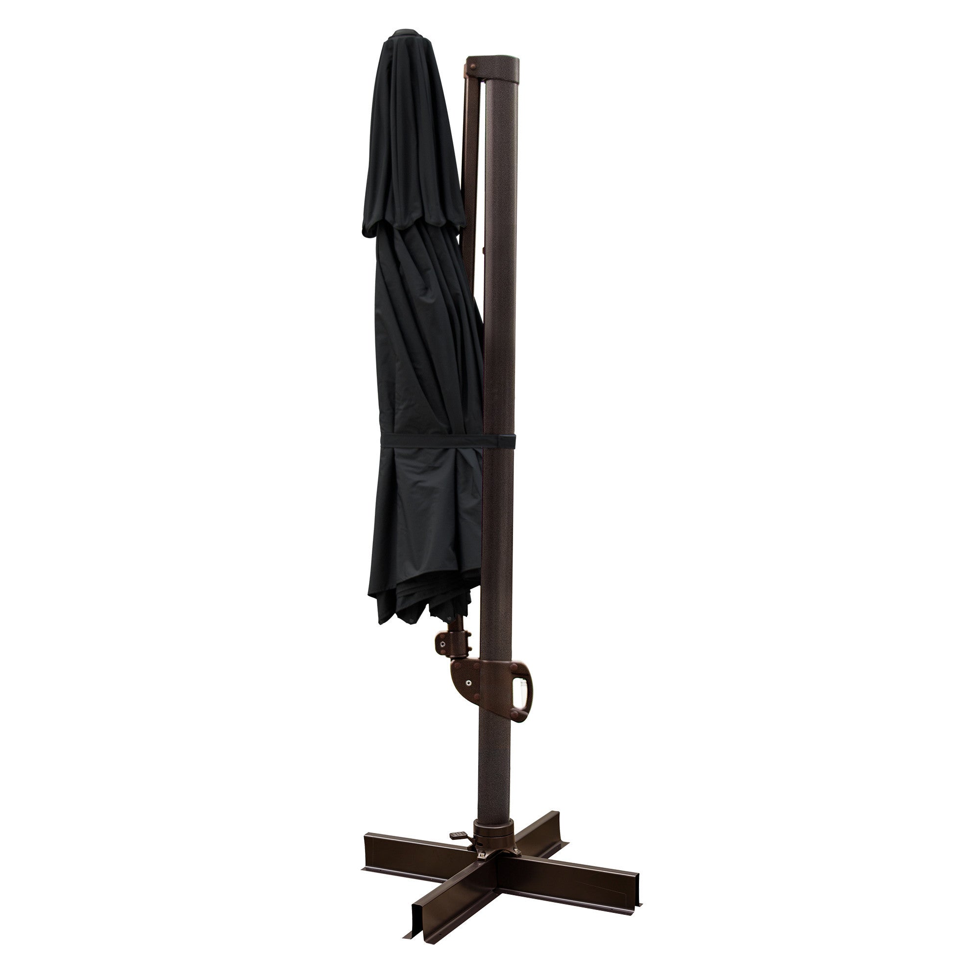 11.5' Black Polyester Round Tilt Cantilever Patio Umbrella With Stand