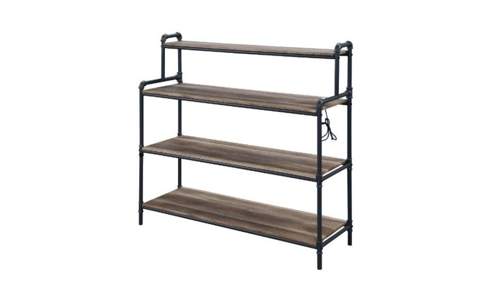 43" Brown and Black Metal Four Tier USB Bookcase