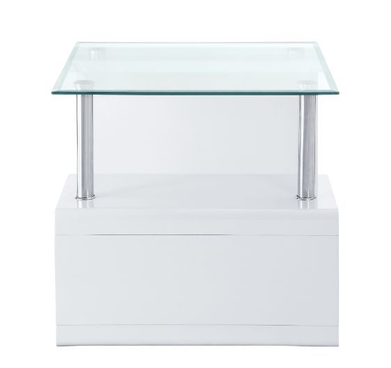 22" White Glass and Wood Square End Table With Two Shelves