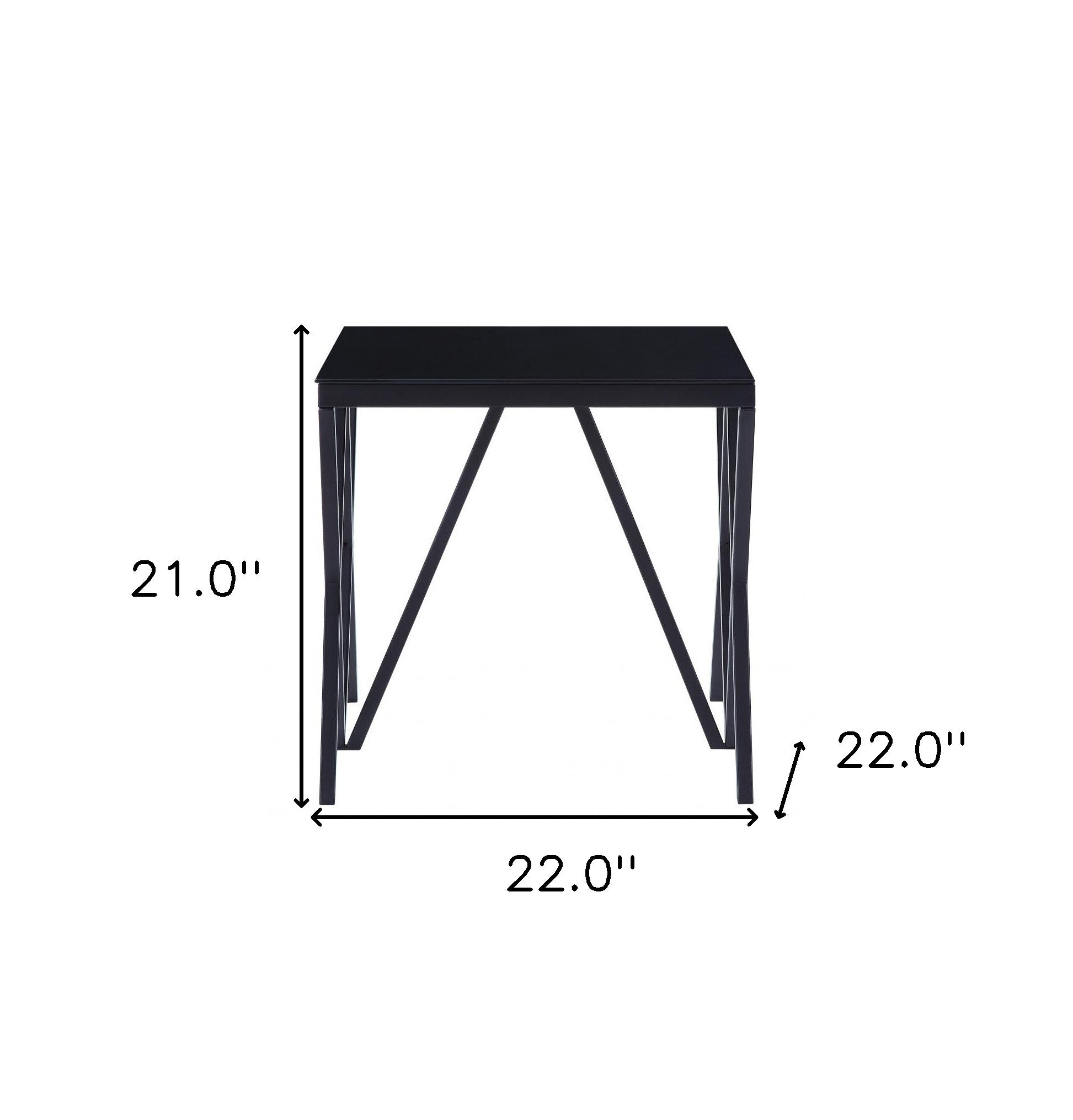 21" Black Glass And Metal Square End Table