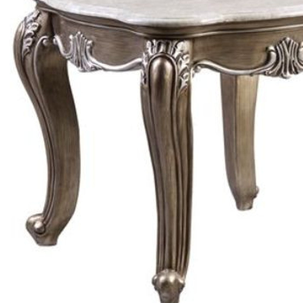 24" Antique Bronze And Marble Marble And Polyresin Square End Table