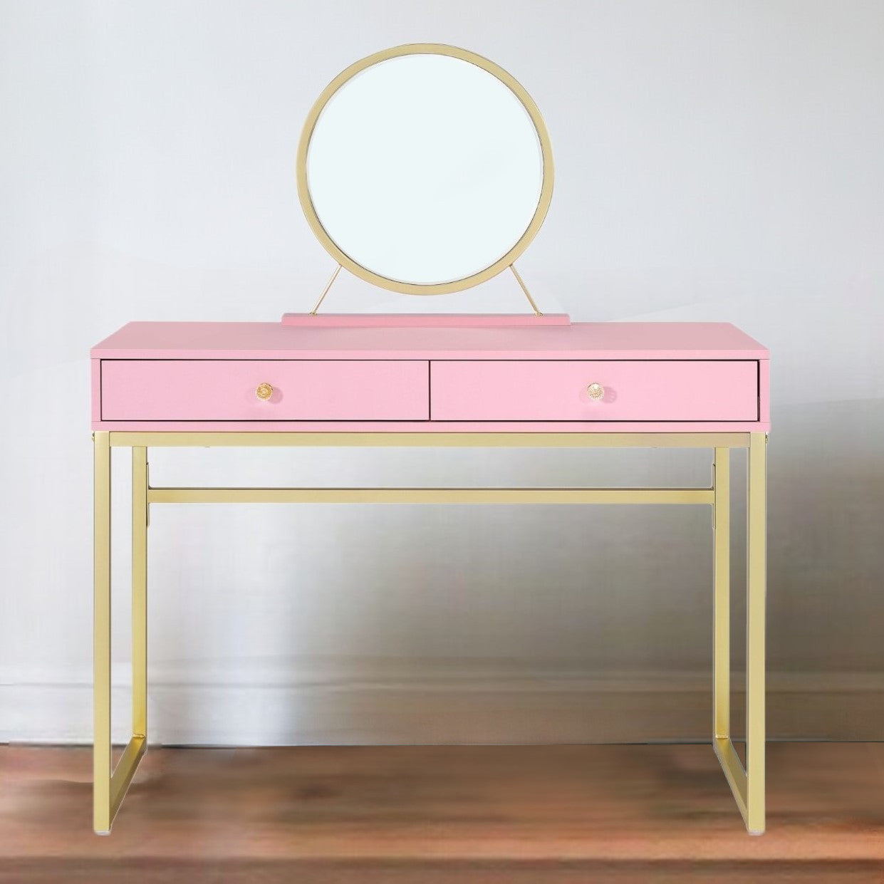 42" Pink Mirrored Two Drawer Dresser