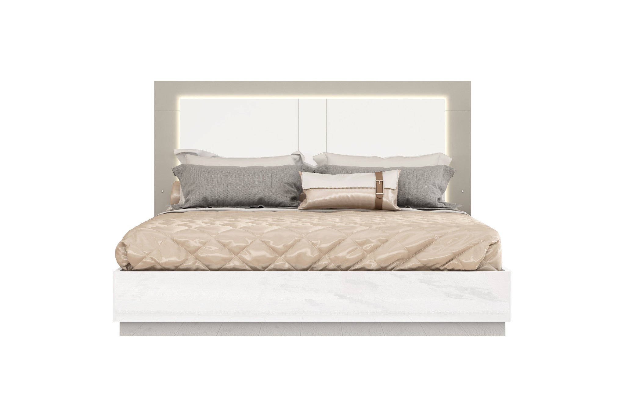 King White High Gloss Bed Frame with LED Headboard