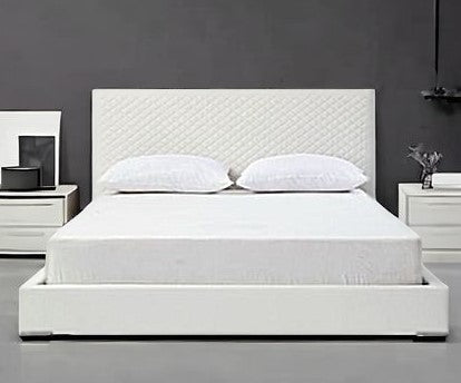 Full White Upholstered Faux Leather Bed