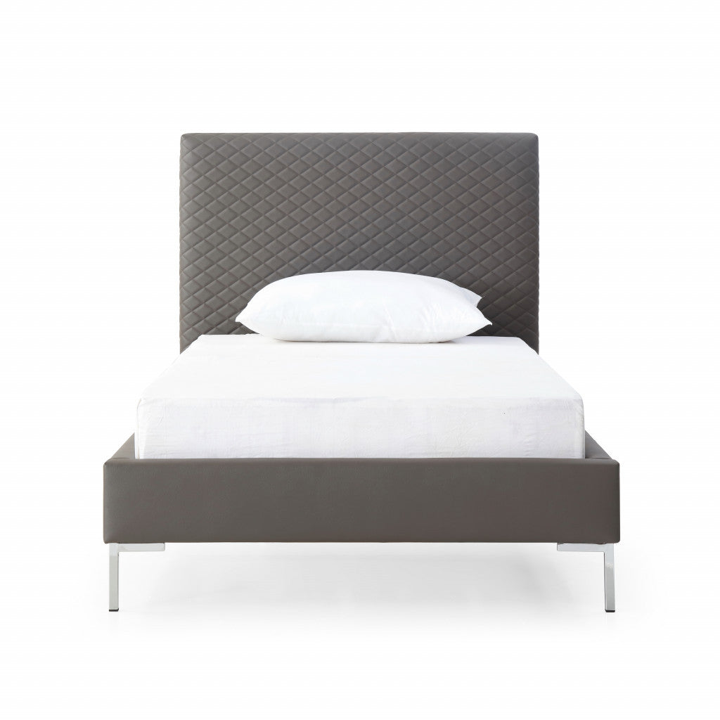 Twin Size Dark Grey Upholstered Faux Leather Bed Frame