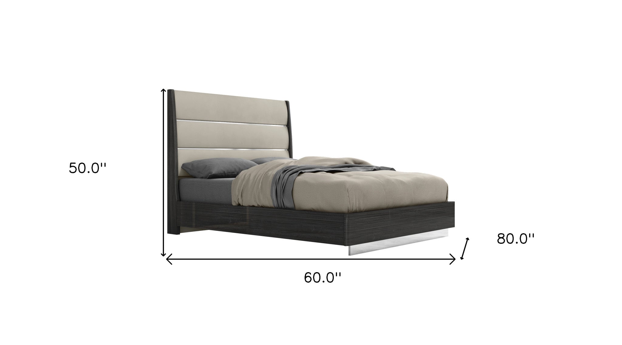 Queen Dark Grey High Gloss Bed Frame with Faux Leather Headboard