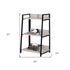37" Natural and Black Metal Three Tier Ladder Bookcase
