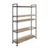 65" Brown and Black Metal Five Tier Etagere Bookcase
