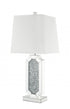 33" Mirrored Glass Faux Crystals Table Lamp With White Square Shade