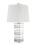 31" Mirrored Glass Faux Crystal Chunky Geo Table Lamp With White Square Shade