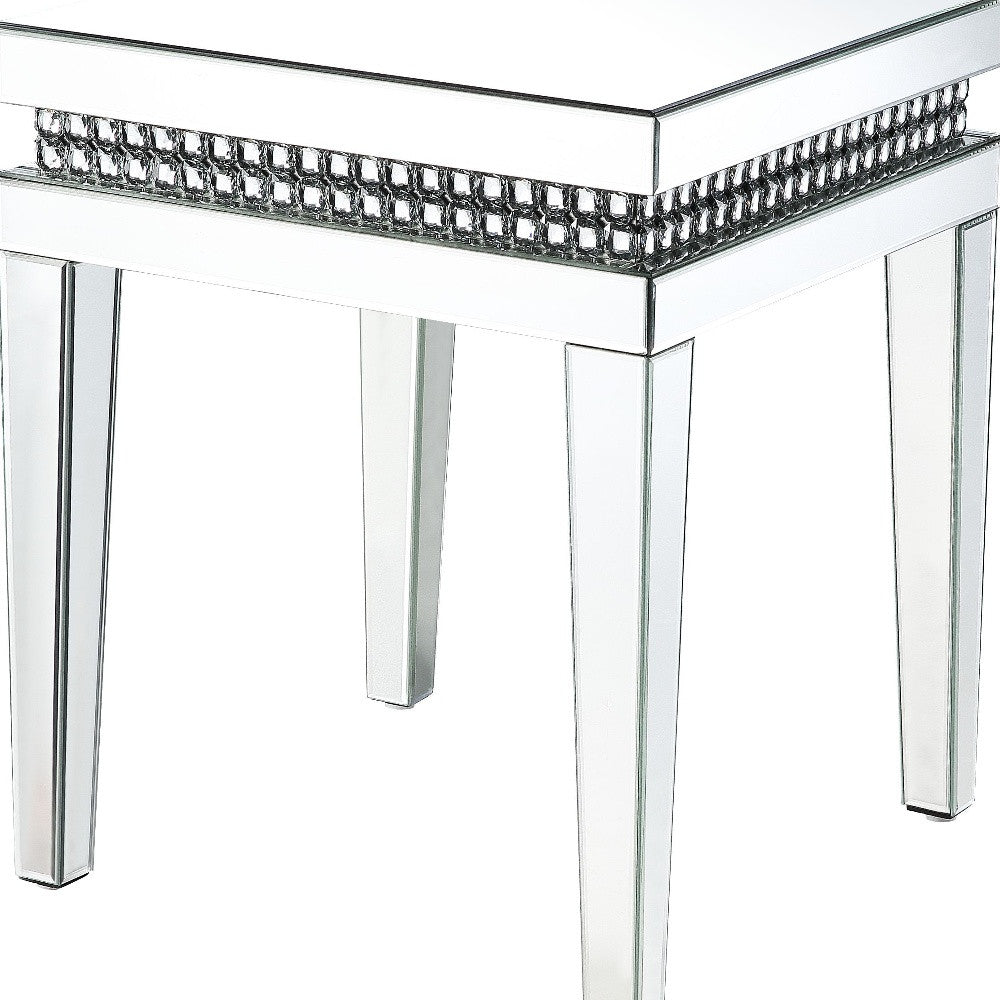 24" Clear And Silver Mirrored Square Mirrored End Table