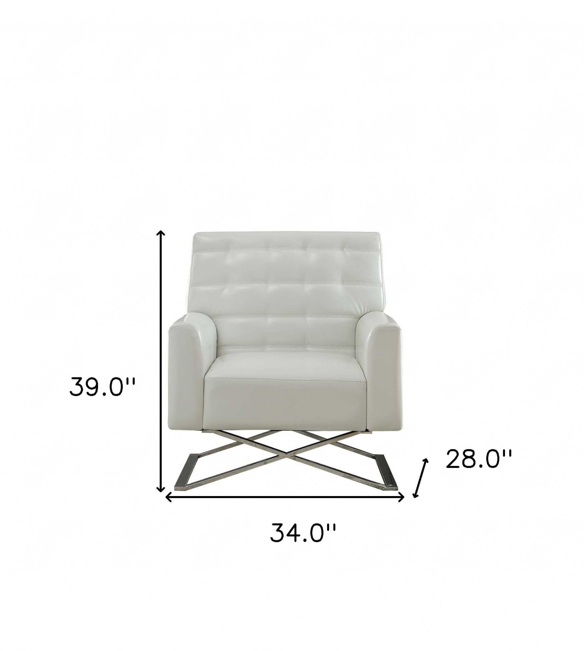 34" White Faux Leather And Steel Solid Color Club Chair