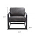 28" Gray Black Top Grain Leather And Steel Solid Color Arm Chair