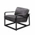 28" Gray Black Top Grain Leather And Steel Solid Color Arm Chair