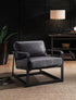 28" Gray Black Top Grain Leather And Steel Solid Color Arm Chair