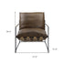 27" Brown Top Grain Leather And Steel Solid Color Lounge Chair