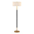 61" Black and Brass Two Light Floor Lamp With White Drum Shade