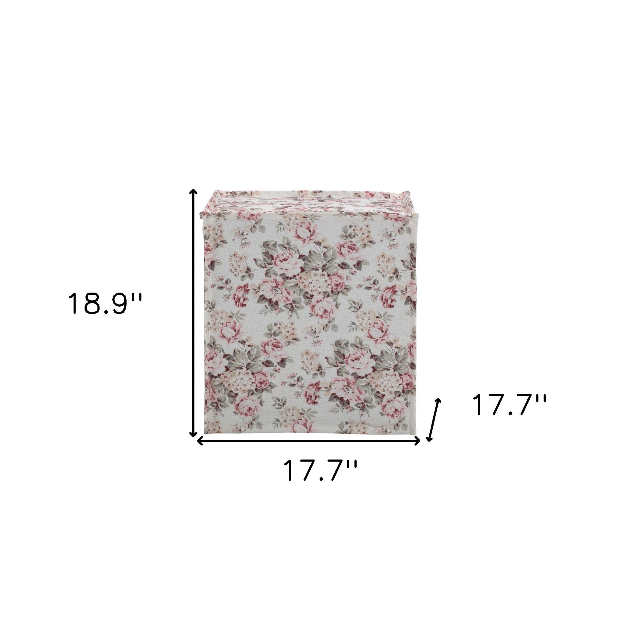 18" Ivory Linen Floral Ottoman