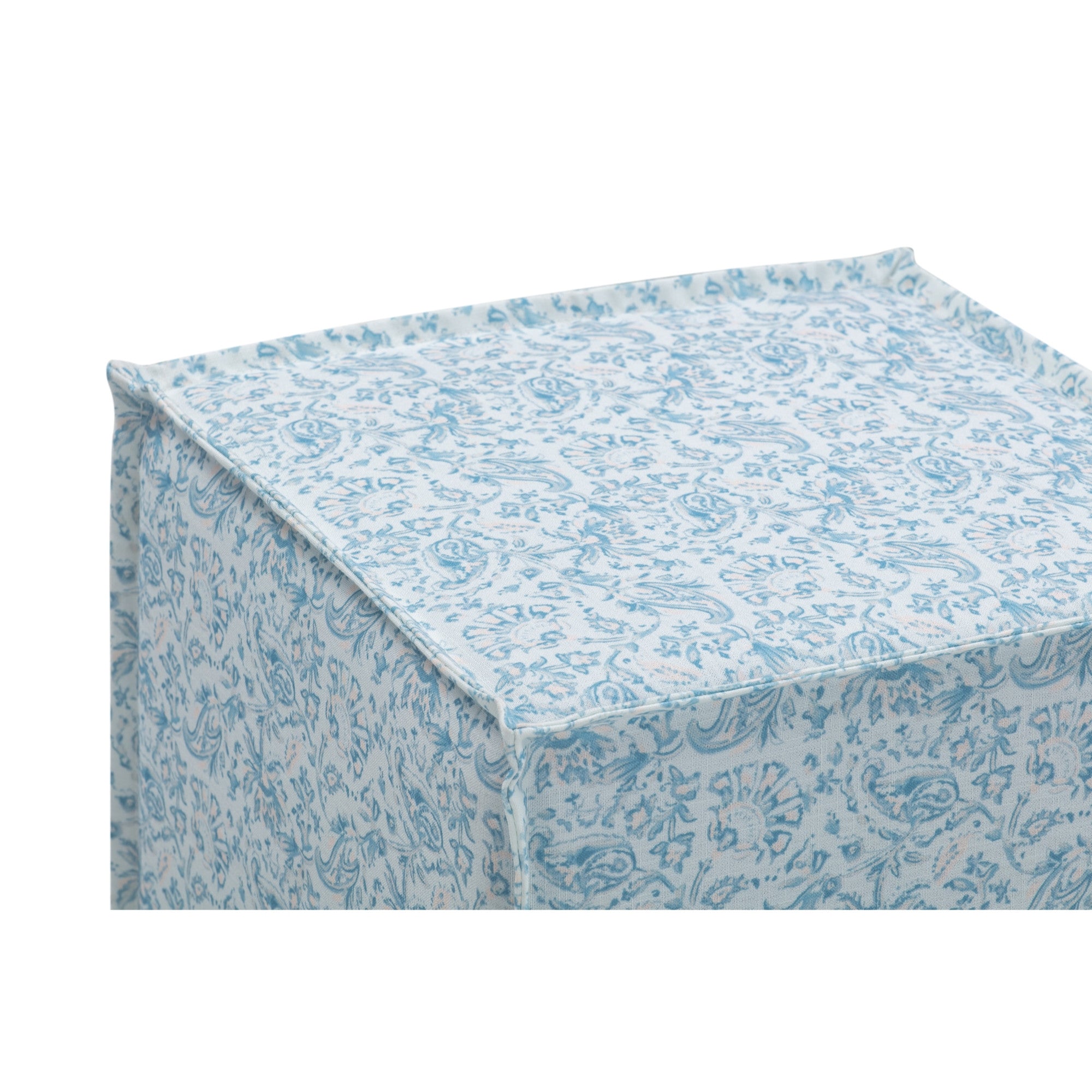 18" Ivory Linen Floral Ottoman