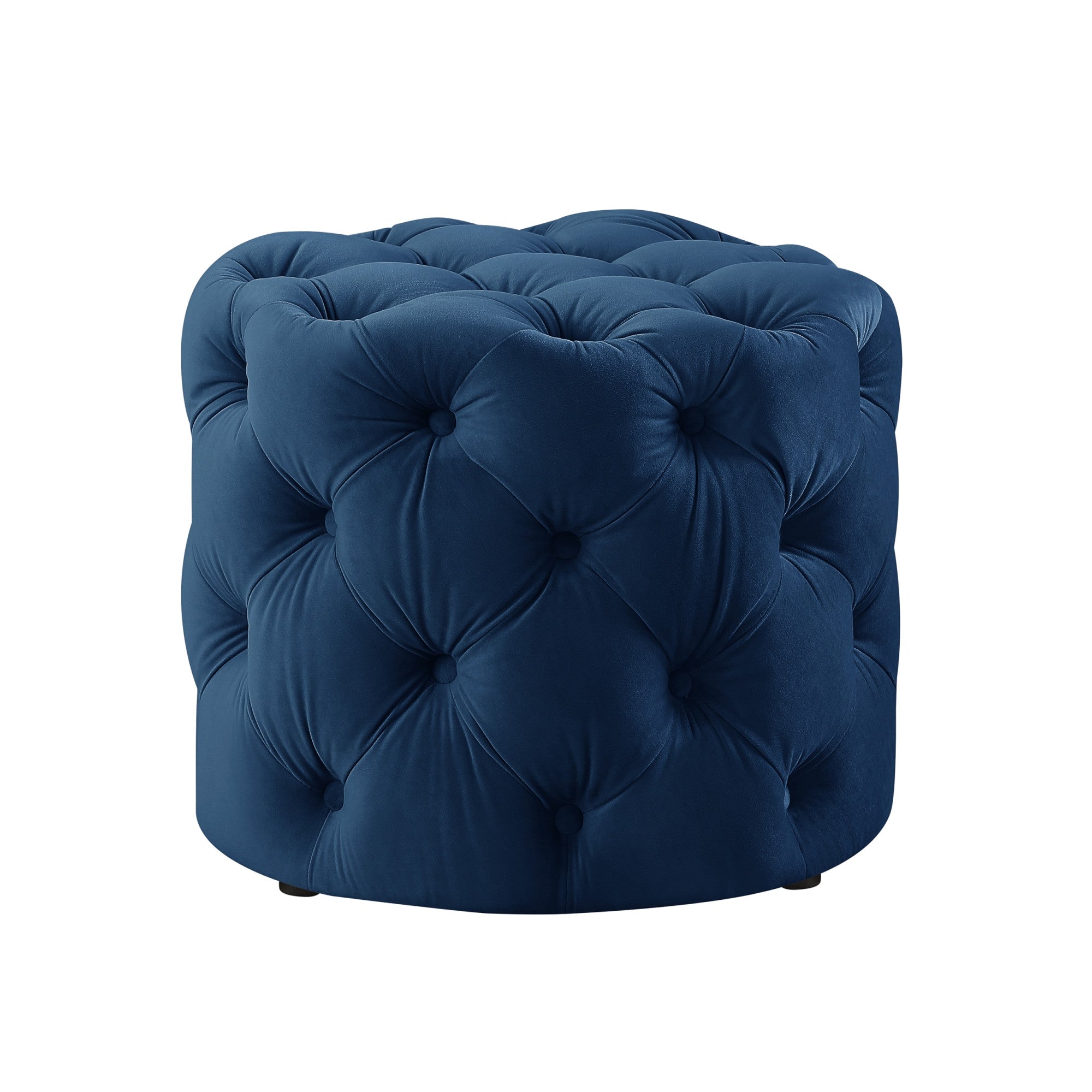 21" Navy Blue Velvet Tufted Round Ottoman