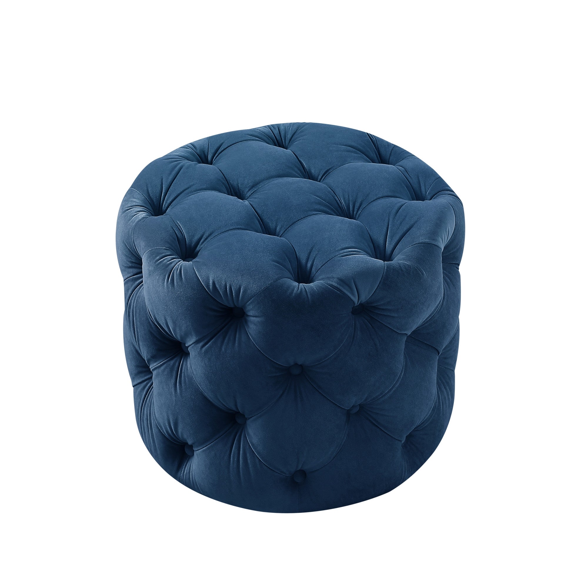 21" Navy Blue Velvet Tufted Round Ottoman