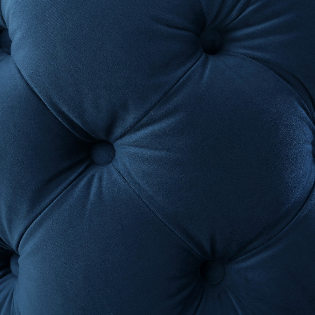 21" Navy Blue Velvet Tufted Round Ottoman