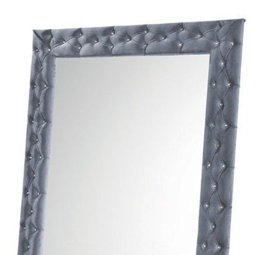 74" Gray Velvet Accent Mirror