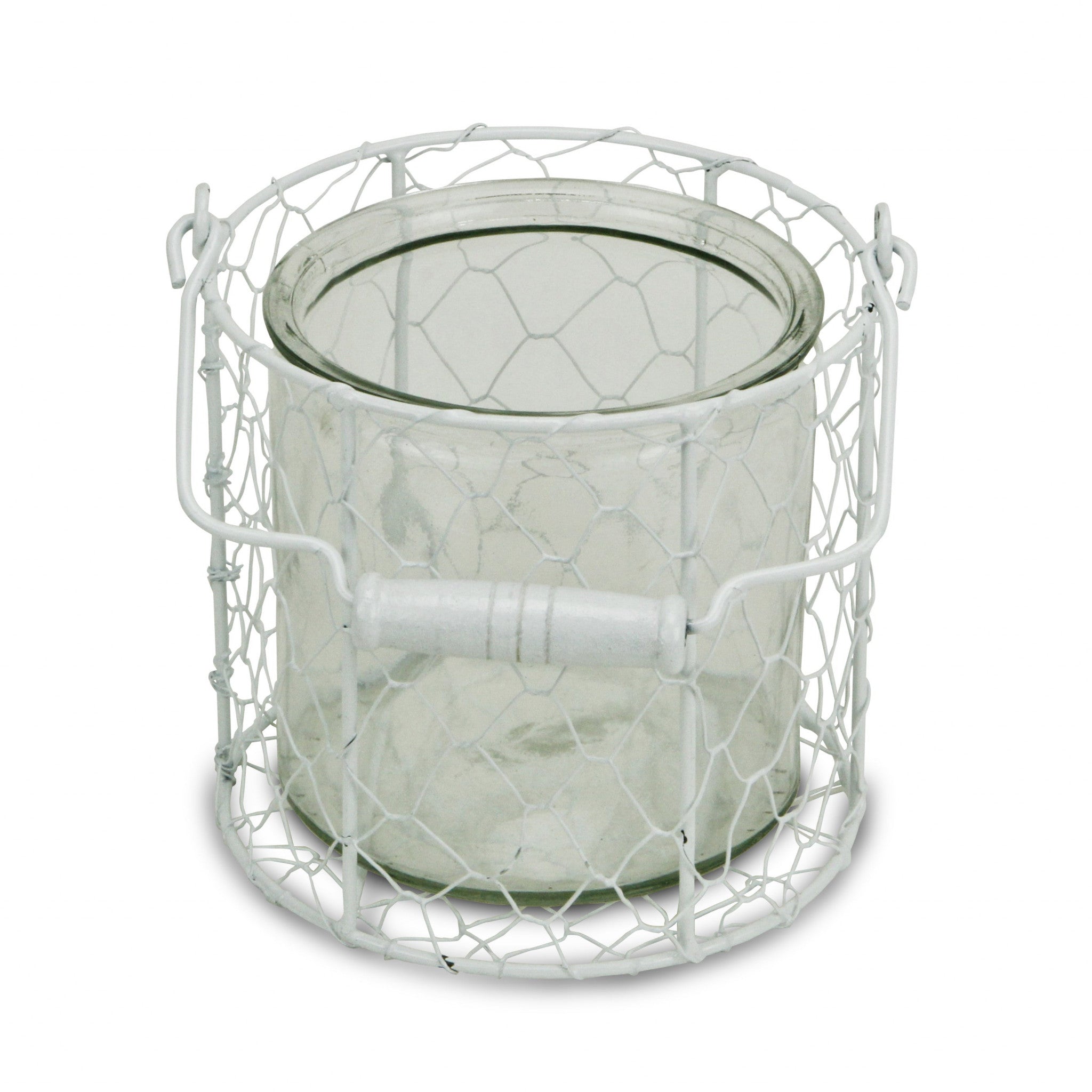 5.25 White and Clear Wire Basket and Glass Jar