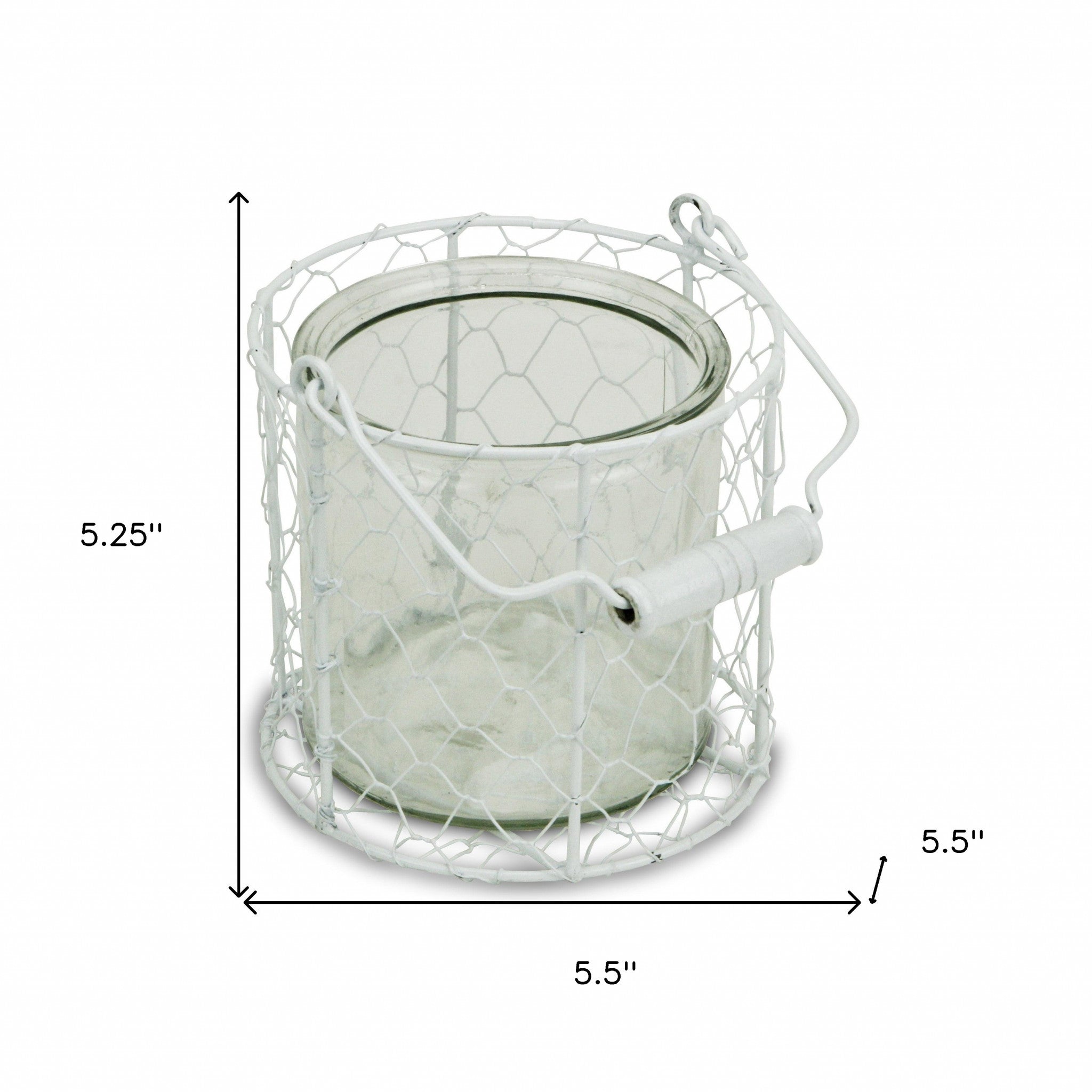 5.25 White and Clear Wire Basket and Glass Jar