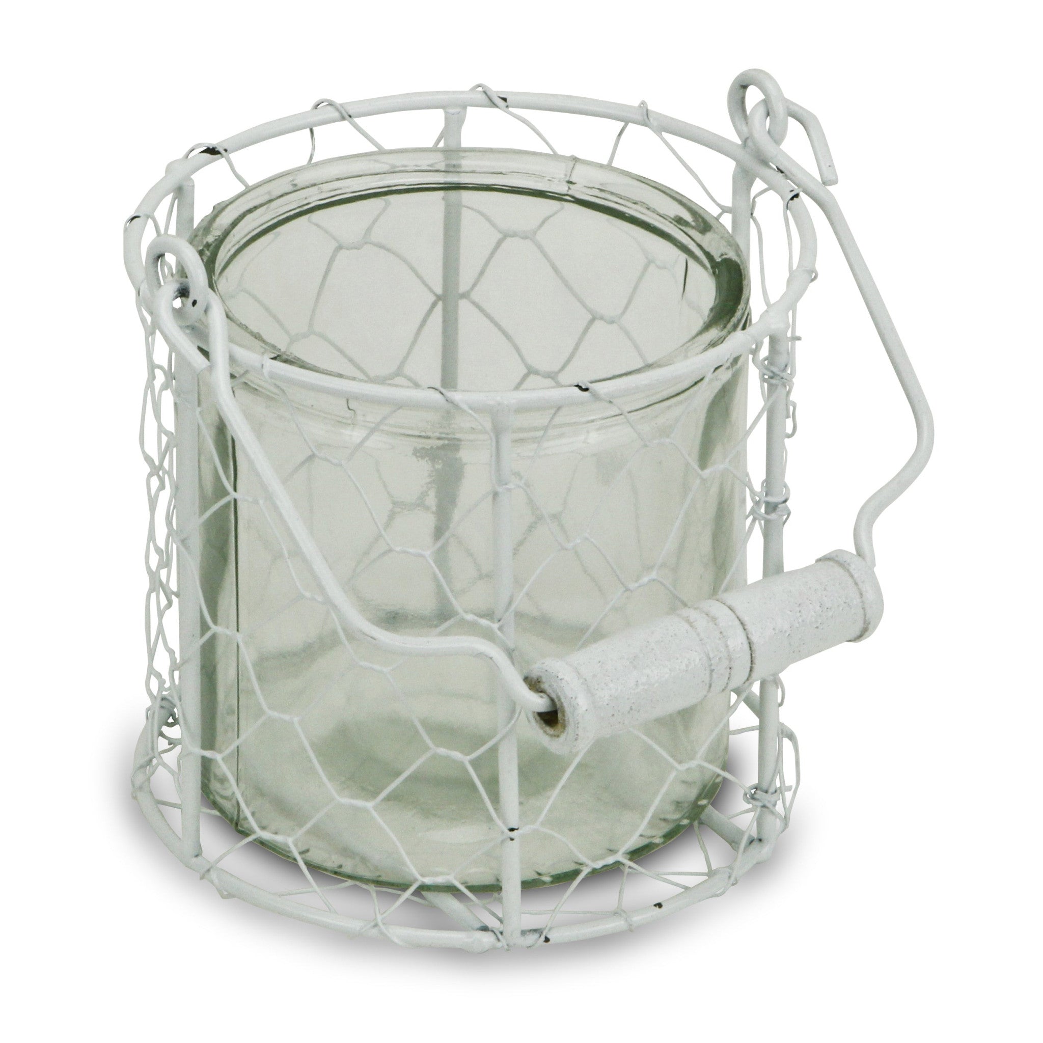 4.75" White and Clear Wire Basket and Glass Jar