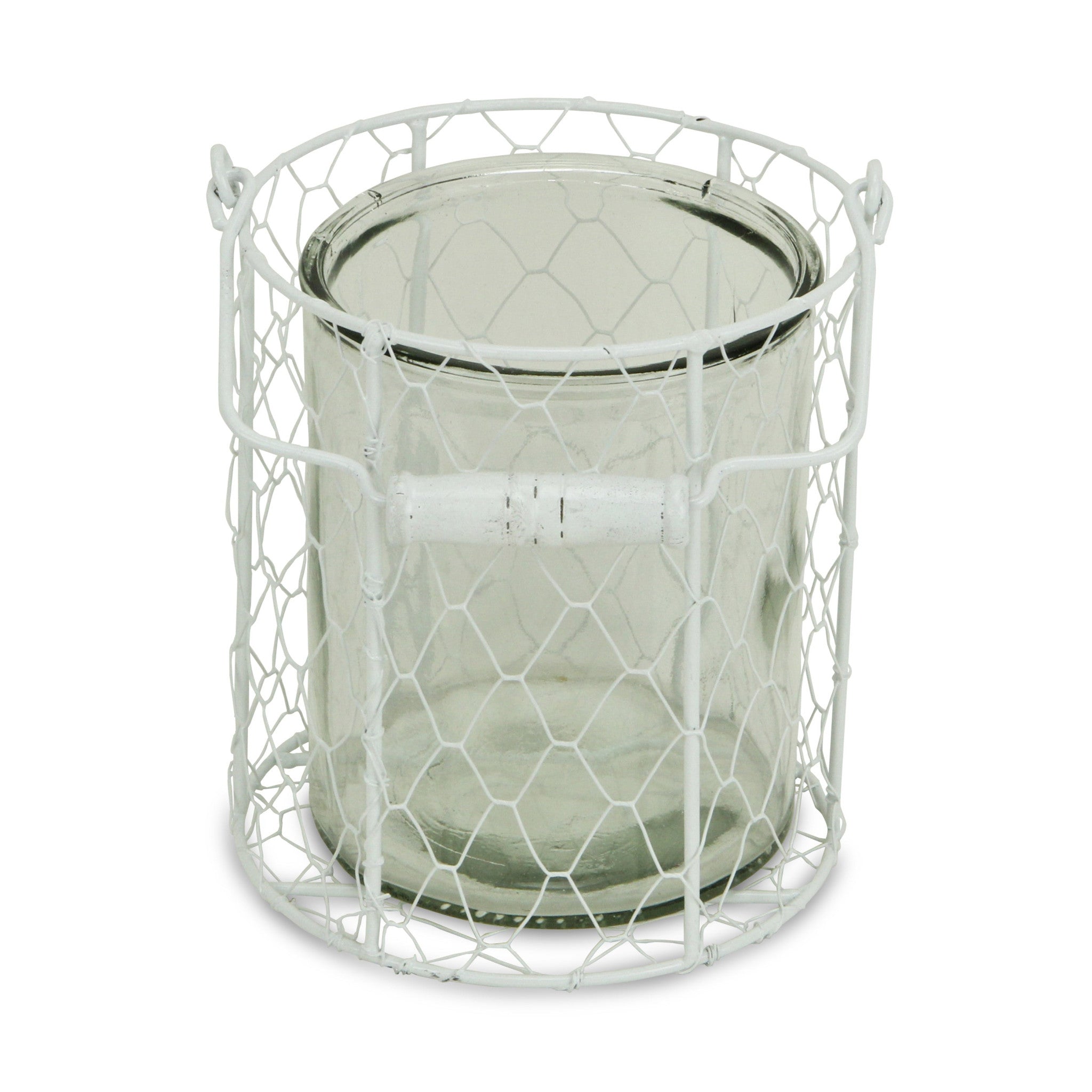 6" White and Clear Wire Basket and Glass Jar