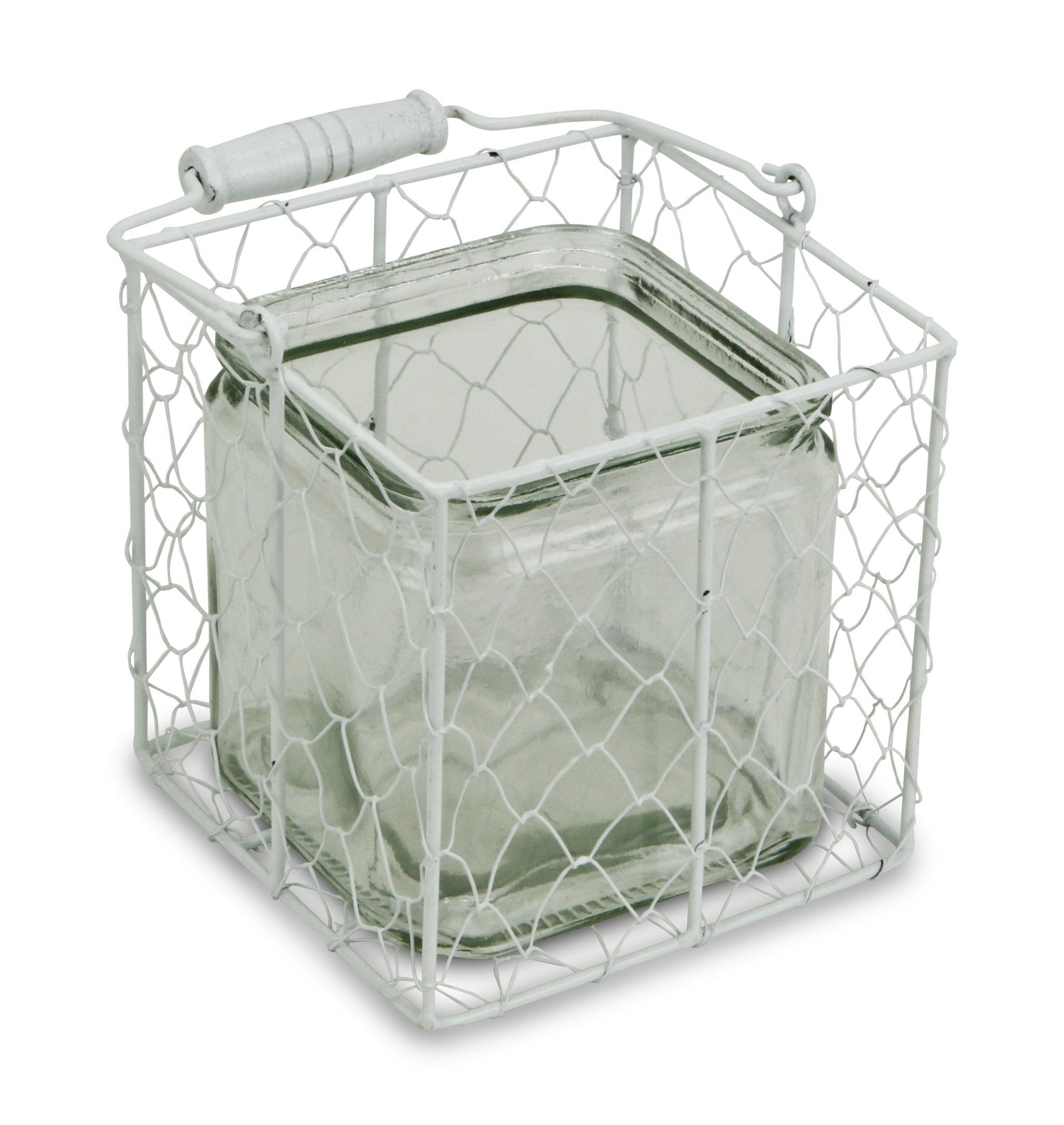 5.5" White and Clear Wire Basket Glass Jar