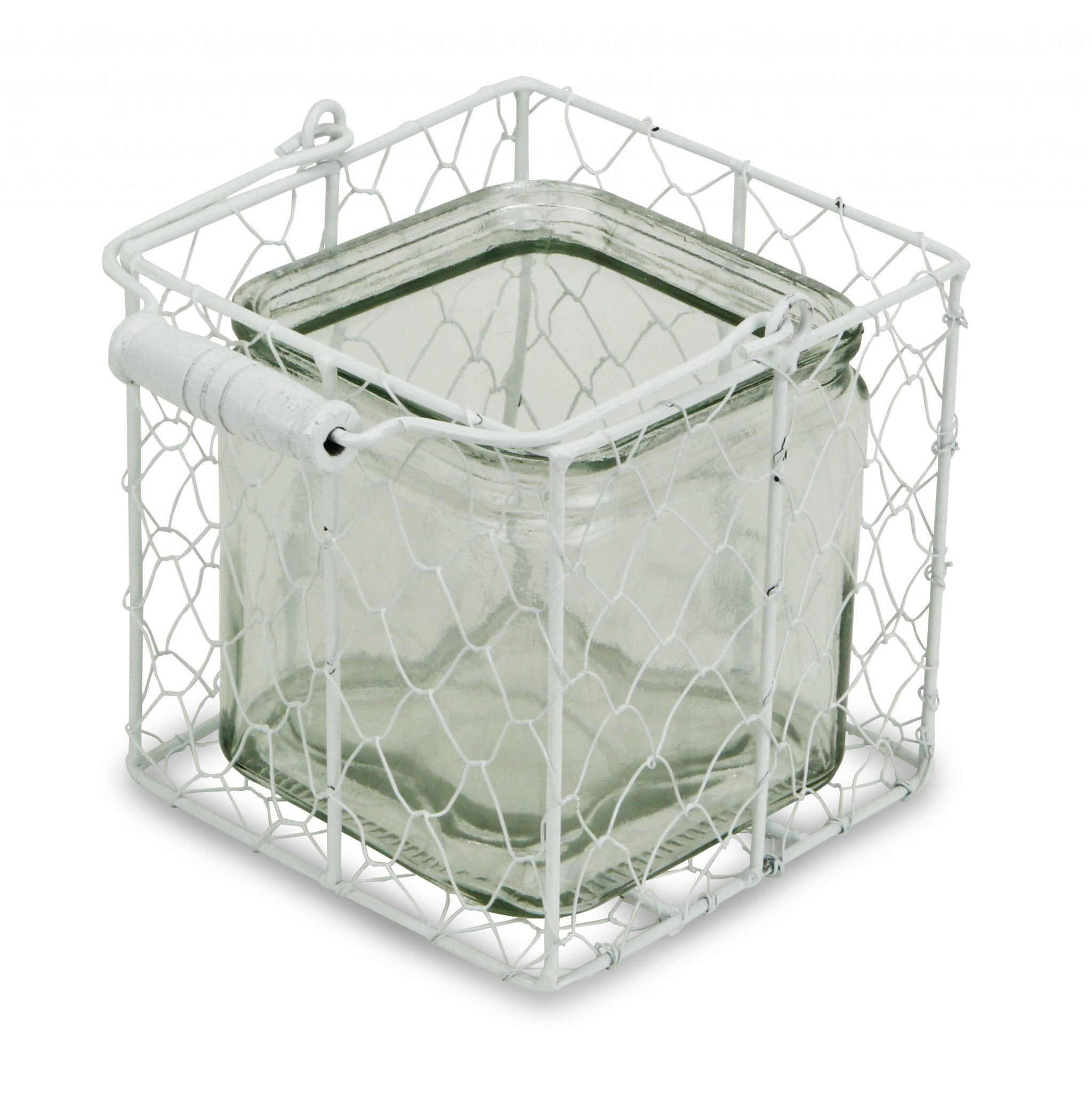 5.5" White and Clear Wire Basket Glass Jar