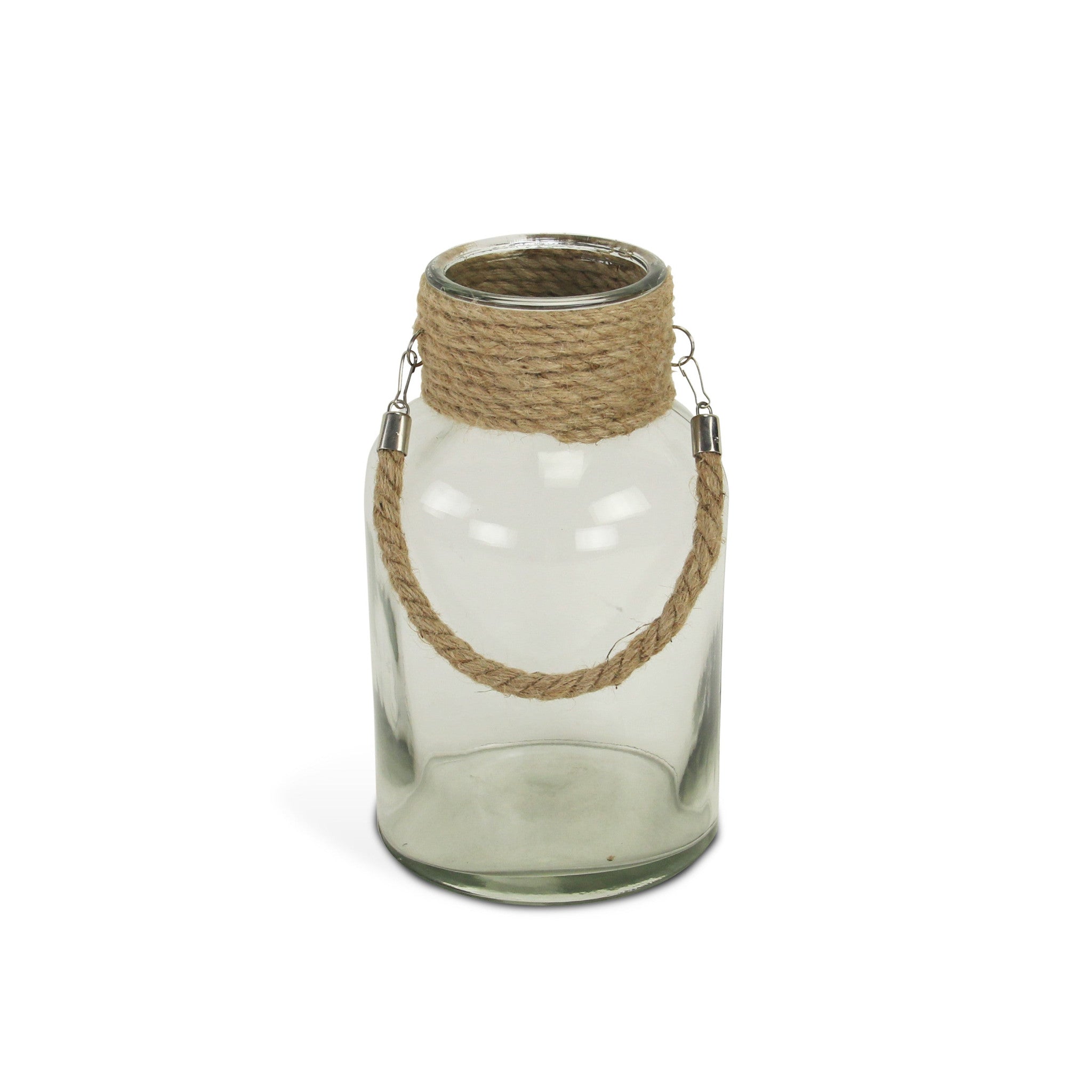 12" Clear And Brown Glass Jar with Rope